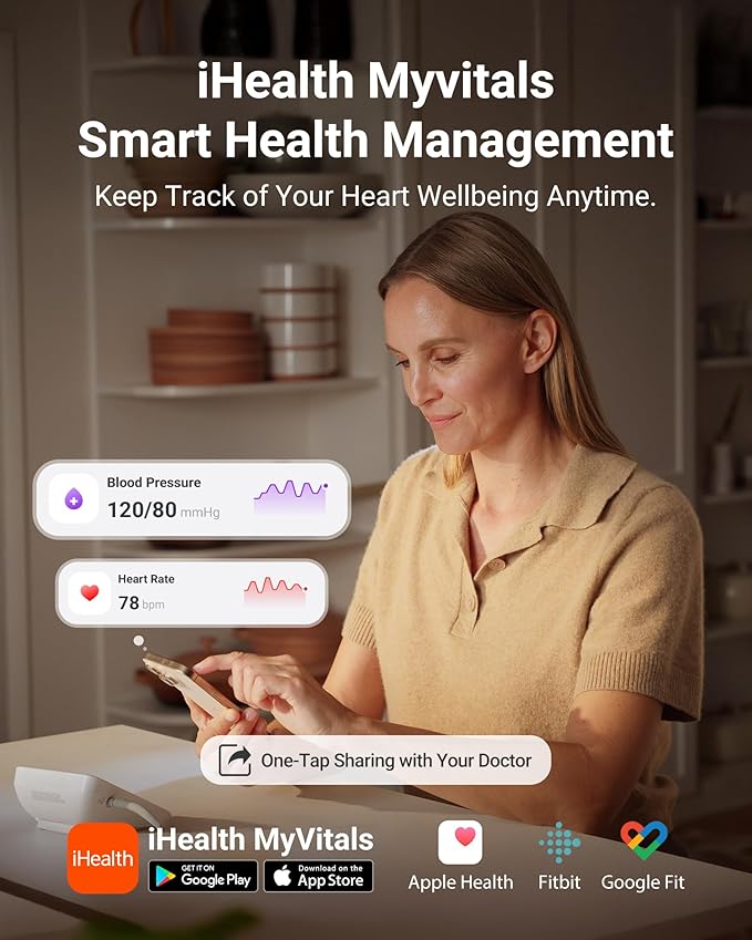 iHealth Accu Luminate Arm Blood Pressure Monitor – 4.5" Large Tri-Color WHO-Based LCD, Clinically Validated Accuracy, Irregular Heartbeat Alert, Bluetooth Cloud Sync, Adjustable Large 8.6"–17" Cuff