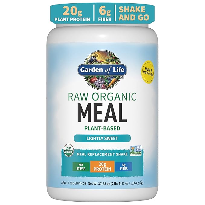 Garden of Life Meal Replacement Shakes, Vegan, Raw, Organic, Lightly Sweet Protein Powder with Plant Based Pea Protein, Sprouts, Greens, Probiotics, 28 Servings