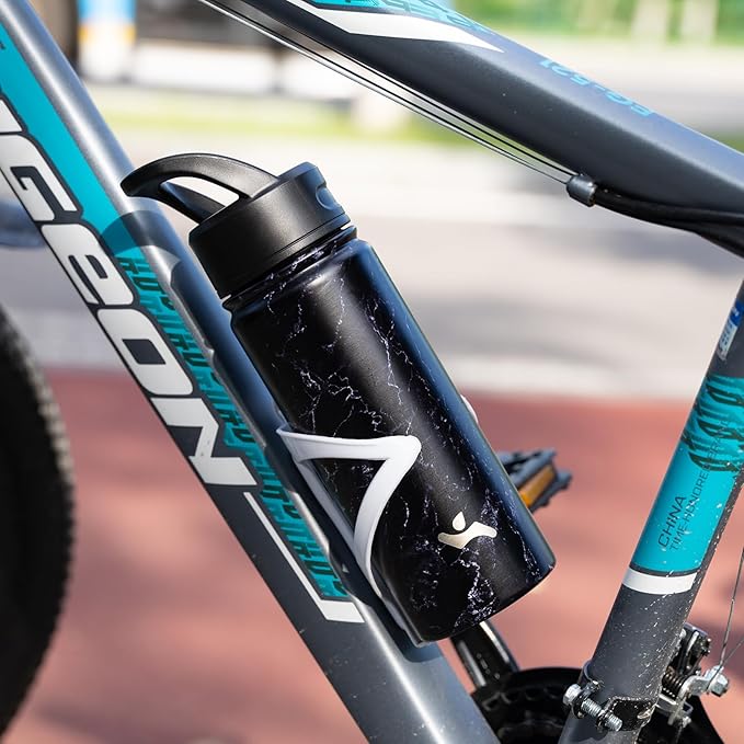 Insulated Water Bottle 24oz Stainless Steel Sport Bottles with 3 Lids,Marble Midnight