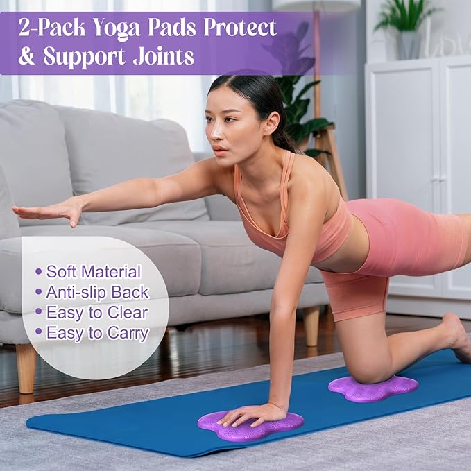 5 Pcs Yoga Blocks Knee Pads Yoga Strap Set Soft Premium Foam Blocks Accessories for Pilates Meditation General Fitness Stability, Kneeling, Balance, Deepen Stretches and Toning