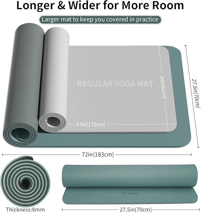 Extra Thick 8mm Yoga Mat, 72"x28" Non Slip Exercise Mat, Reversible 2-Sided Dual Color Premium POE Material, with Carrying Strap for Yoga, Pilates, Home Gym