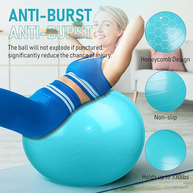 Leyndo 2 Pcs Yoga Ball Exercise Ball Large 26 Inch Exercise Anti Burst Birthing Fitness Ball with Pump, 26 Inches/ 65 cm for Improved Posture, Balance, Yoga, Pilates, Training