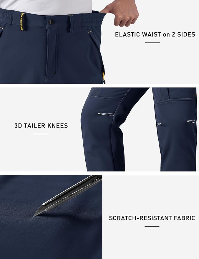 TACVASEN Winter Pants for Men Fleece Lined Waterproof Pants Insulated Hiking Pant for Ski Snowboard Outdoor Work Hunting