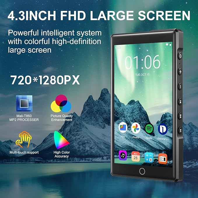 Keenplus144GB MP3 Player with Bluetooth and WiFi, C4 Plus Android 13 HiFi MP3 Player Spotify 4.3" FHD Zinc Alloy Panel Touch Screen, MP4 Players,Music Player with Spotify,Pandora,Amazon Music