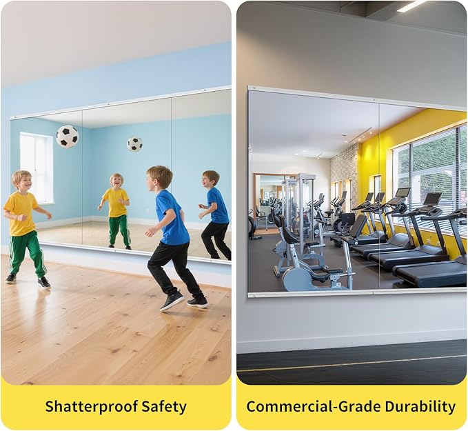 Home Gym Mirror - 60x40 Inch, 2PCS Frameless Tempered Glass Full Body Mirror for Wall Mount - Ideal for Yoga, Workout, Bedroom, Dance Studio (Silver)