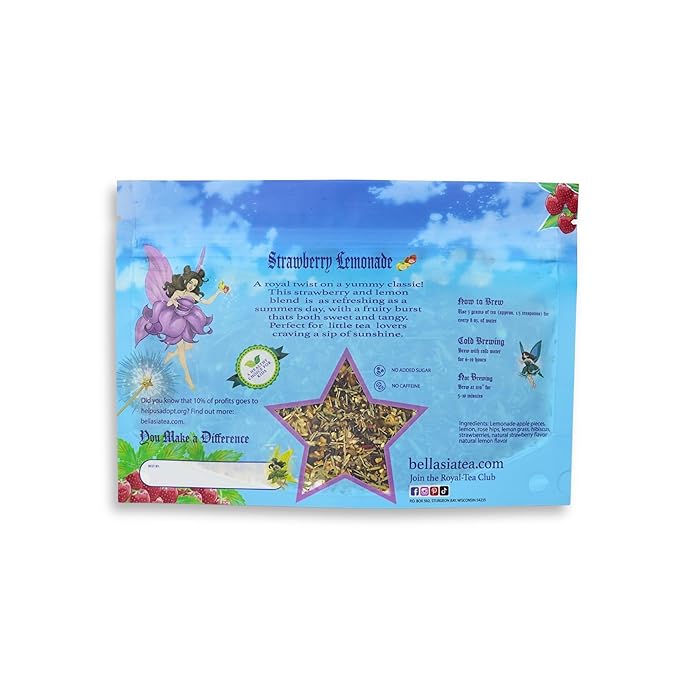 Bellasia Tea Strawberry Lemonade for Kids Using Real Fruit Pieces - Caffeine Free Herbal Tea with Real Ingredients & Balanced Flavor- Add Loose Leaf Tea to Your Child’s Routine for A Fun & Tasty Drink. 20-25 Cups