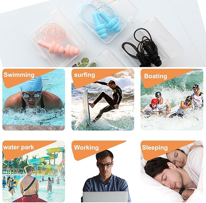 Ear Plugs for Swimming,Sleeping Noise Cancelling,Snoring,Shoting,Working, Reusable Silicone Earplugs, Super Soft Ear Plug for Noise Reduction, Ears Protection (6 Colors)