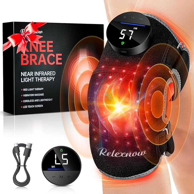 Red Light Therapy Knee Brace with Vibration Knee Massage, Extension Band, Wireless Rechargeable Controller,660nm&850nm Near Infrared Light Therapy Heated Device for Knee/Elbow/Shoulder Pain Relief