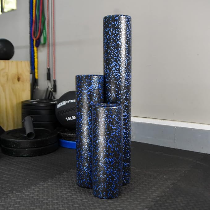 High-Density Round Foam Roller for Muscle Soreness Recovery, Exercise, Massage - 18", 24", 36" Blue Fleck (24 Inch)