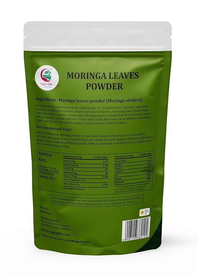 Moringa Powder 1 LB, 100% Pure & Natural Moringa Leaf Powder, Premium Quality for Smoothies & Tea, Resealable Bag for Freshness - By Yogi’s Gift®