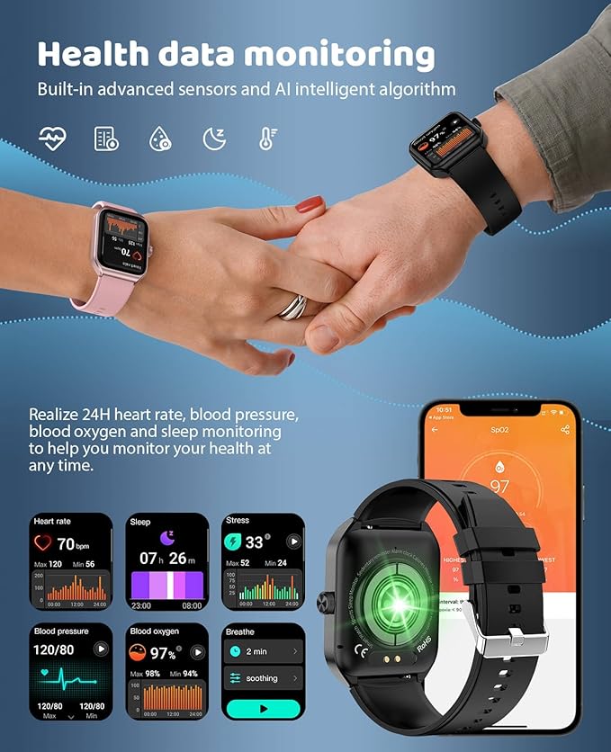 Smart Watch for Men Women with SOS Emergency Alert, 1.91" GPS Watcher with 100+ Sports Modes, Blood Pressure/Blood Oxygen/Heart Rate/Sleep Monitor, IP68 Waterproof Smartwatch for Android iOS