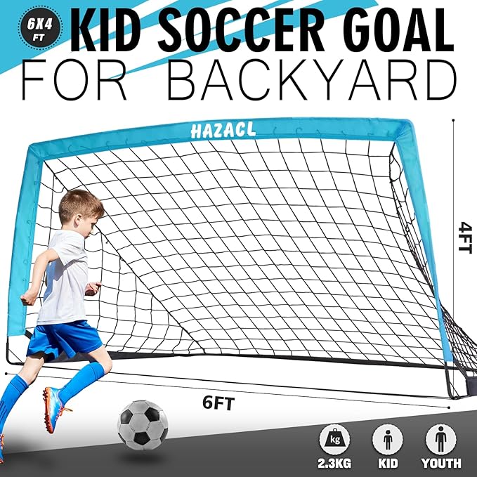 Kids Soccer Goal for Backyard, 6x4 9x5 FT Portable Soccer Nets Pop Up with Ball, Agility Ladder, Cones, Target & Carry Bag for Toddler Youth Outdoor Indoor Training Practice Sports Games Play