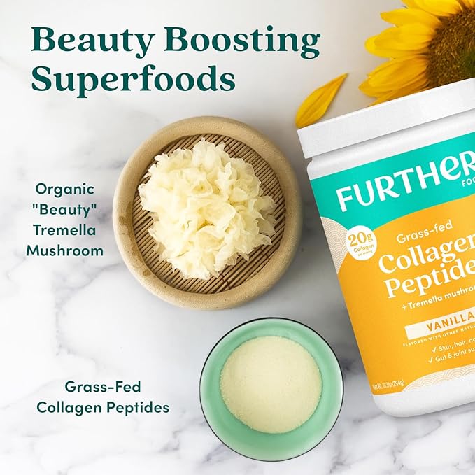 Further Food Vanilla Collagen Peptides Powder, Grass-Fed Pasture-Raised Hydrolyzed Type 1 & 3 Protein, Gut Health + Joint, Hair, Skin, Nails, Paleo Keto Sugar-Free 22.22 oz
