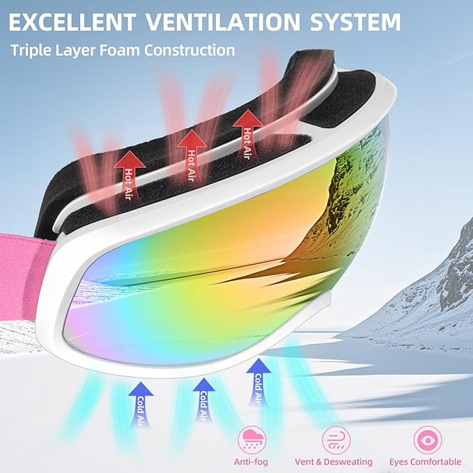 Freela Ski Goggles OTG Men Women, Over Glasses Snow Snowboard Sports Goggles for Adult Youth 100% UV400 Protection Anti Fog