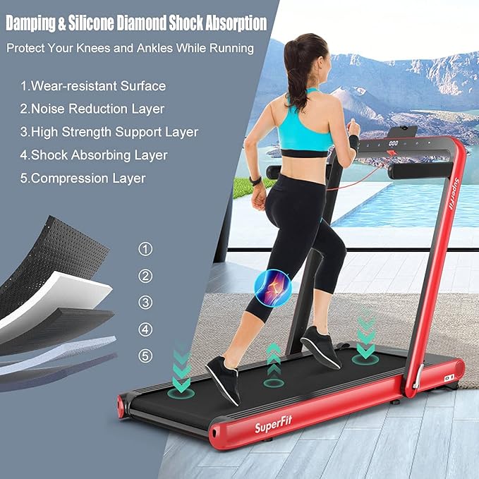 GYMAX Walking Pad, 4.75HP Under Desk Treadmill with LED Touch Screen, App Control, Built-in Speaker & Handle, 2 in 1 Folding Compact Portable Treadmill for Home Small Space