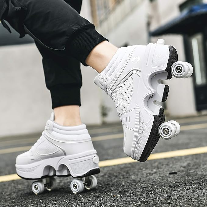 Double-Row Deform Wheel Automatic Walking Shoes Invisible Deformation Roller Skate 2 in 1 Removable Pulley Skates Skating Parkour