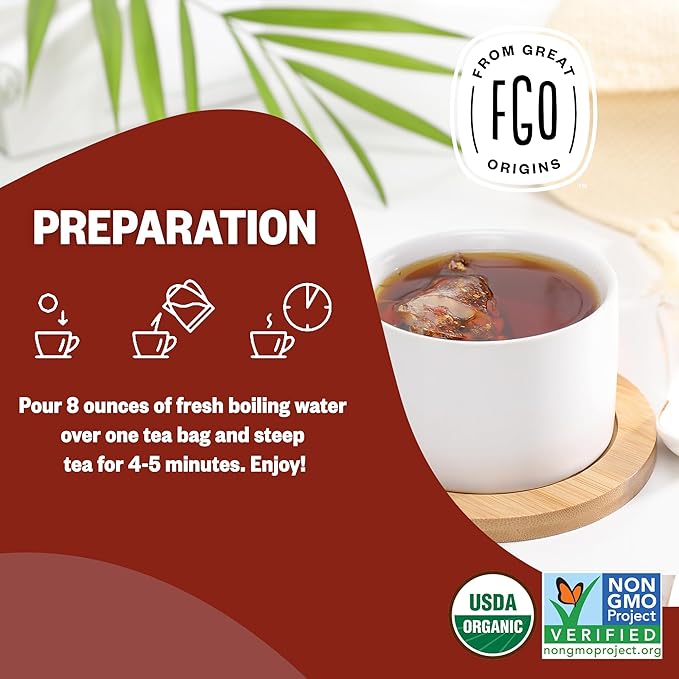 FGO Organic English Breakfast Black Tea, 100 Count, Eco-Conscious Tea Bags, Resealable Bag, Packaging May Vary (Pack of 1)