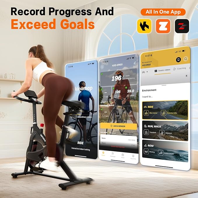 Exercise Bike, Indoor Stationary Bike for Home with Silent Belt Drive, Adjustable Resistance, App Compatible Cycling Bike with LCD Monitor, 330lbs Capacity Workout Bike