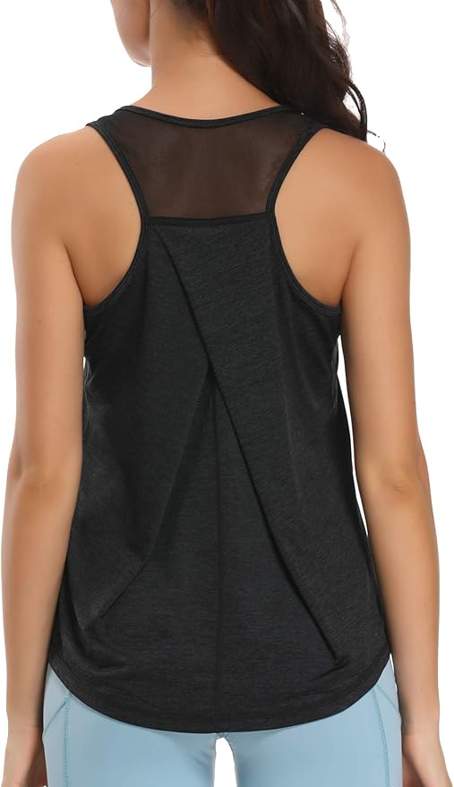 Aeuui Womens Workout Tops for Women Racerback Tank Tops Mesh Yoga Shirts Athletic Running Tank Tops Sleeveless Gym Clothes