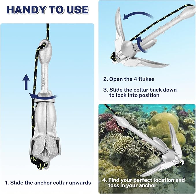 Dreizack Kayak Anchor Kit, 3.5 lb Folding Grapnel Boat Anchor Trolley Accessories with 40ft Rope and PVC Buoy for Fishing Kayaks SUP Paddle Boards Canoes Jet Ski PWC Inflatable Small Boats