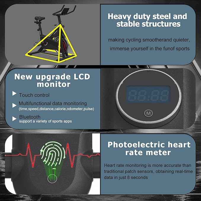 Exercise Bikes Stationary,Exercise Bike for Home Indoor Cycling Bike for Home Cardio Gym,Workout Bike with Ipad Mount & LCD Monitor,Silent Belt Drive