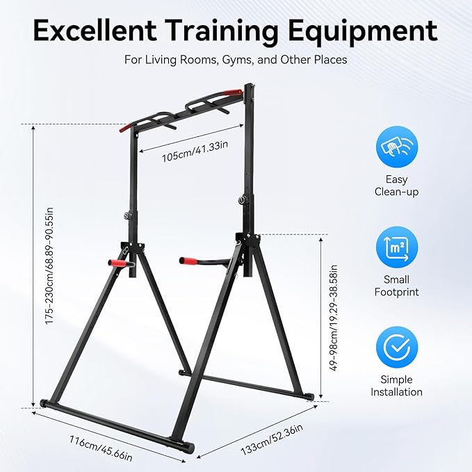 Foldable Power Tower Pull Up Bar Dip Station, 200kg/440.92lbs Triangular Pull Up Bar Station Adjustable, Multi-Function Strength Training Fitness Equipment for Home Gym