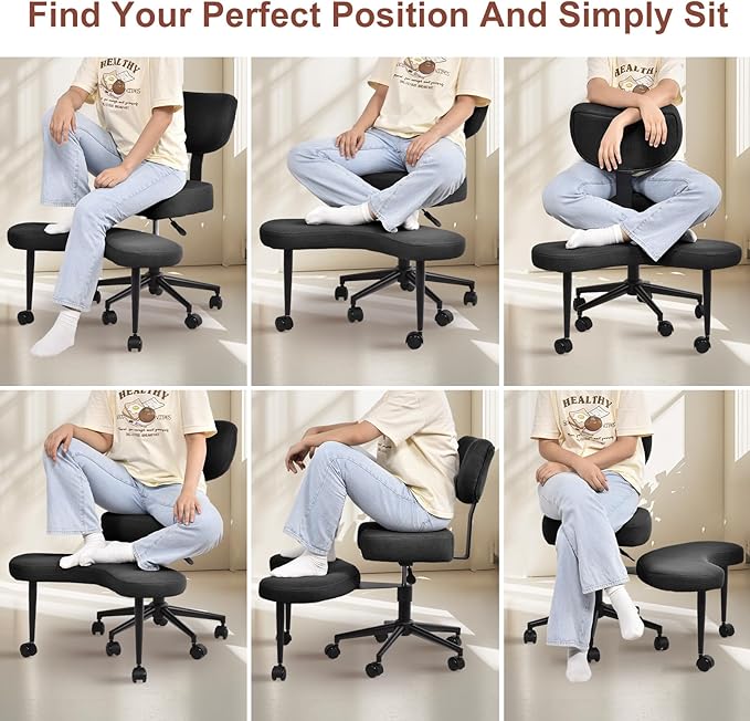 Meditation Chair Cross Legged ADHD Office Chair for Adults with Wheels Ergonomic Back Support and Leg Rest for Multi Position Criss Cross Sitting Kneeling and Yoga Height Adjustable, Mesh Style