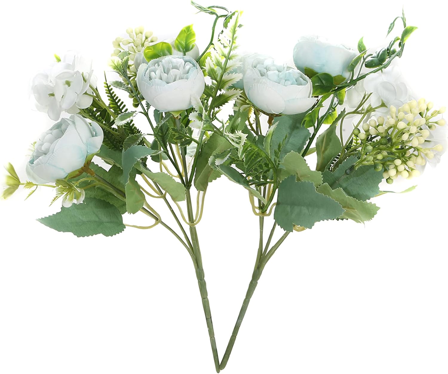 Artificial Flowers Fake Peony Silk Mini Plastic Bridal Flowers for DIY Wedding Bouquets Home Decorations 2 Packs(Light Blue)