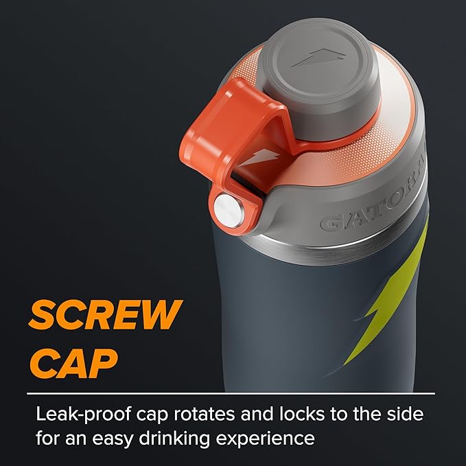 Gatorade 'Overtime' 22oz Stainless Steel Water Bottle, Twist Cap, Grey/Neon Yellow