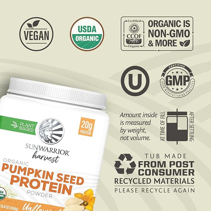 Organic Pumpkin Seed Protein Powder Cold Pressed, Simple Single-Ingredient Superfood Plant-Based, Easy to Digest All 9 Essential Amino Acids Mild Flavor for Smoothies, Baking & 20g Protein 15 Servings
