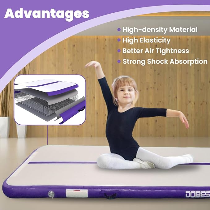 DOBESTS Inflatable Air Gymnastics Mat Tumbling Mat Tumble Track Gymnastics Training for Kids Home 6.6 feet 10 feet 13feet 16feet 20feet 4/8inch Thick for Cheerleading Dance Yoga Cheer Water With Pump