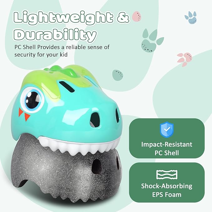 Dinosaur Bike Helmet for 1-3-5-8 Toddler Baby Kids, Lightweight Bicycle Helmet for Cycling Skateboard Roller Skate & Multi-Sports,2 Sizes for Boys and Girls