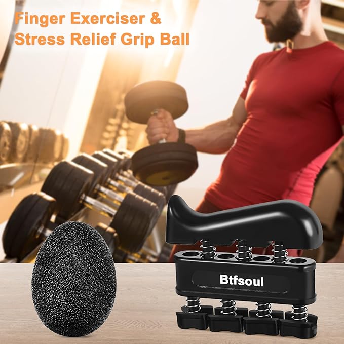 Grip Strength Trainer Kit with Hand Gripper Strengthener, Finger Exerciser, Forearm Workout Ring, Double-Sided Finger Stretcher(Gripster) and Stress Relief Ball