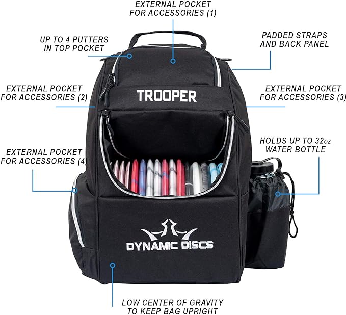 Dynamic Discs Trooper Disc Golf Bag | Large Frisbee Bags with 18+ Discs Capacity | Lightweight & Durable Backpack | Great Gifts or Disc Golf Accessories for Men | Ideal for Beginners & Pro Players