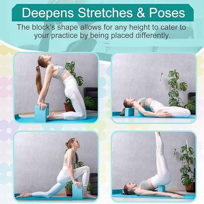 Meooeck 18 Pcs Yoga Block and Strap Set 9 x 6 x 3 Inch EVA Foam Non Slip Brick 8 ft Yoga Straps for Stretching D Ring Design for Back to School Pilates Fitness Workout Exercise