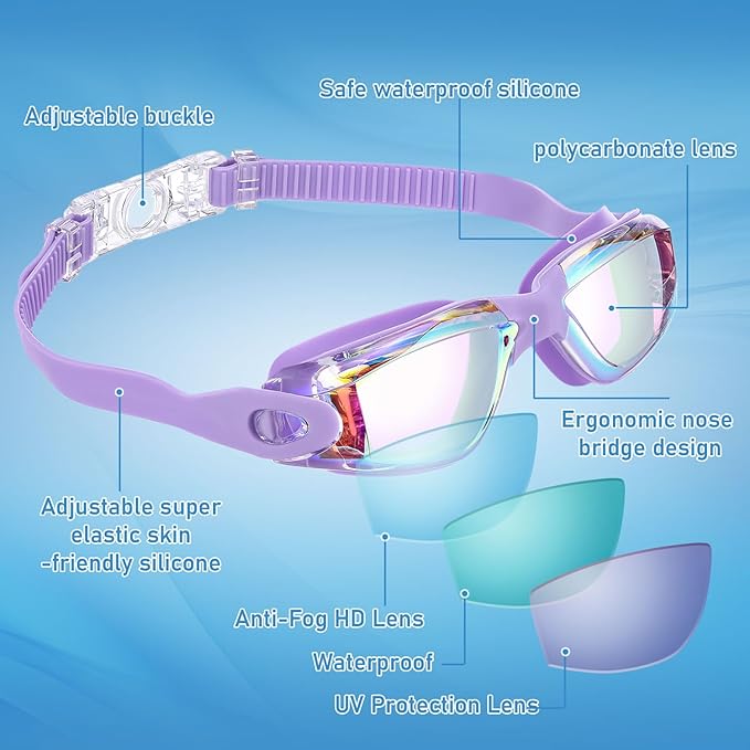Konohan 10 Pack Swim Goggles Bulk for Kids adult Pool Goggles Anti Fog Silicone No Leak Swimming Glasses for Men Women Youth