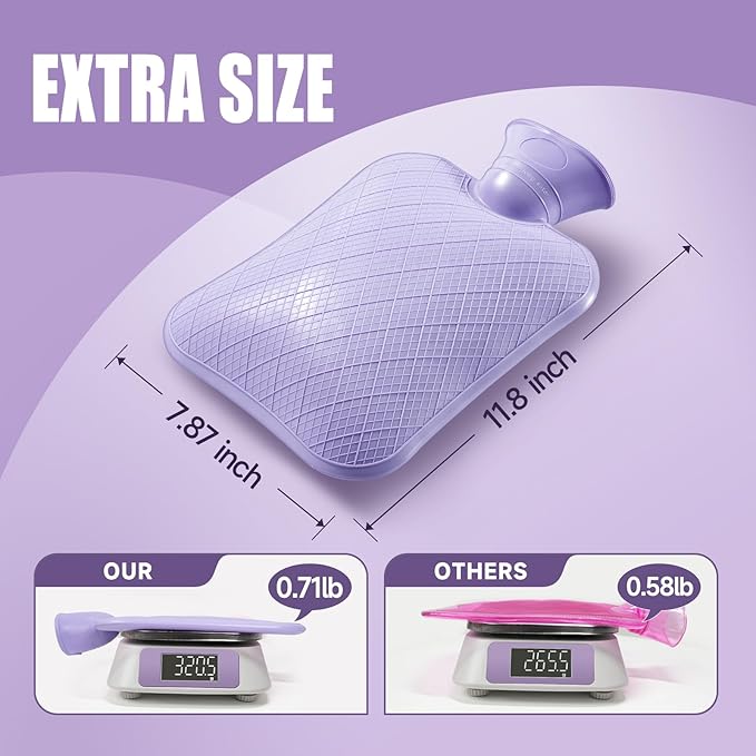 FORICOM Hot Water Bottles for Pain Relief,Muscles, Back, Neck, Shoulder,Feet,Tummy. Warm Water Bottle,Hot Water Bag for Back Pain, Heating Pad 2Liter, Non Toxic and Rubber, Hot and Cold Therapy