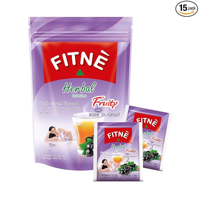 FITNE Black Currant Herbal Green Tea Fruity Garcinia Senna Infusion Gentle Detox Cleansing Boost Antioxidant Wellness Tea No Calories, 15 Tea Bags