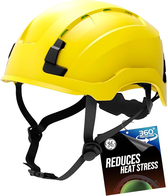 GE Safety Helmet: ANSI Type 2 Class G & E, Advanced Impact Technology, Ultra Comfortable Memory Foam, Heat Stress Reduction, Compatible with Accessories, Adjustable Size OSHA Approved