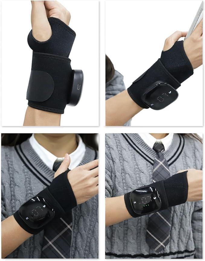 Red Light Therapy Wristband with Heat & Massage, Red Light Therapy Belt - 36 LED Lights, 5 Massage Levels & 3 Heat Settings, Rechargeable Portable Design(1Pce Black)