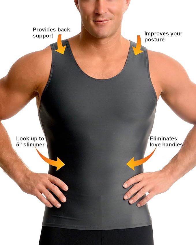 Insta Slim -Made in USA- Compression Tank-Top Shapewear for Men. Tummy Control Slimming Body-Shaper for Belly & Back Support