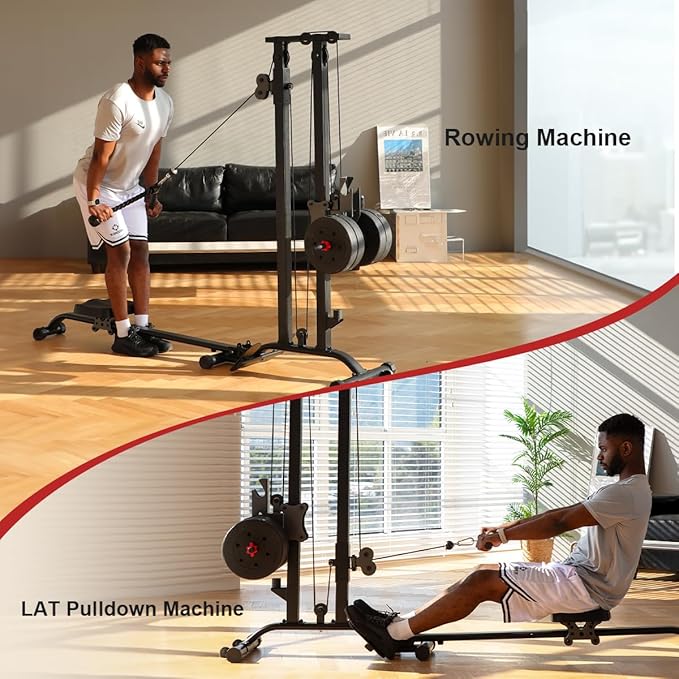 TOUSAINS Cable Machine Home Gym, 330 Lbs Plates Loaded Cable Crossover Machine, 2 in 1 Functional Trainer with Rowing Machine, Space Saving Design for Home Gym