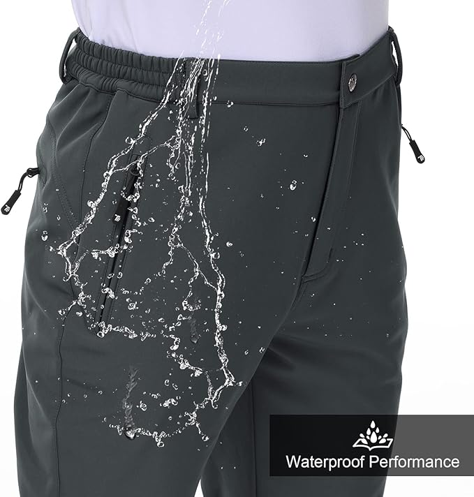 Gopune Men's Snow Ski Waterproof Softshell Pants Outdoor Windproof Warm Hiking Insulated Pants