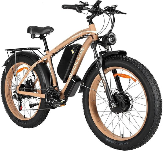 Electric Bike for Adults,Peak 2000W AWD Dual Motor Ebike,31MPH 55Miles 48V 23AH Removable Battery Electric Mountain Bike,26''*4" Fat Tire E-Bike with Front Suspension (Dual Motor Khaki)