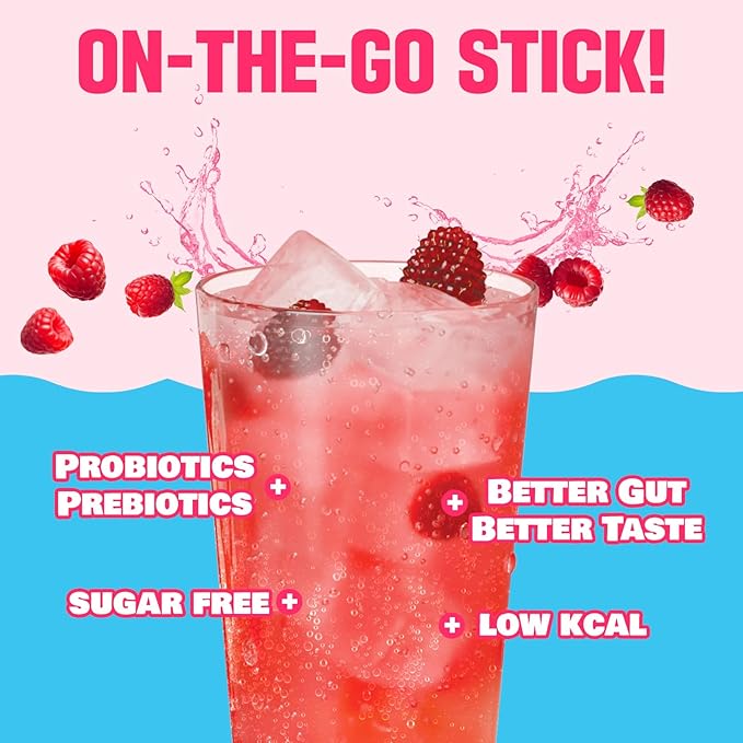 TEAZEN Raspberry Kombucha Tea, Hydration Drink Mix, Sugar Free, Live Probiotics & Prebiotics, 10 Sticks, 1.76oz