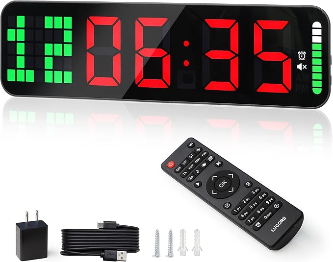 Gym Timer - Large Digital Gym Clock Wall with Interval Time Progress Bar, Countdown/Up Stopwatch, Remote Control for Home Gym Garage Boxing Crossfit