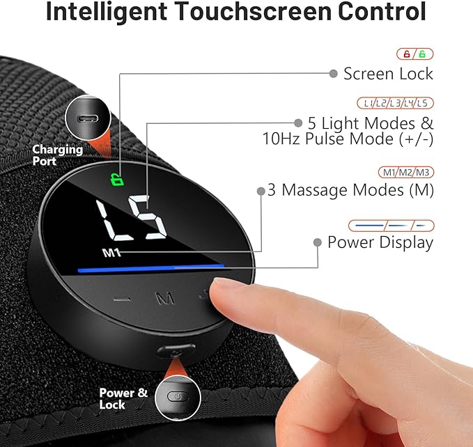 HALIDODO Red Light Therapy & Vibration Massage Knee Brace - Wireless Rechargeable Controller, 660nm&850nm Red Light Therapy Heated Device for Knee/Joint/Elbow/Shoulder Pain Relief, Black.