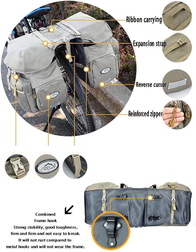 FANWU 50L Bike Panniers Bicycle Commuting Bag Waterproof Saddle Bags with Rain Cover for Bicycle Rear Rack Carrier, Support for Width Less Than 7 inches Bike Rack