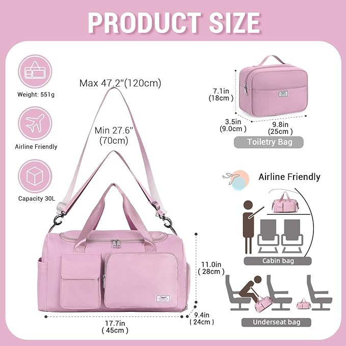 FIORETTO Women's Gym Duffle Bag with Shoes Compartment, 37L Capacity, Ideal for Travel, Gym, Sports, Duffel, Weekender