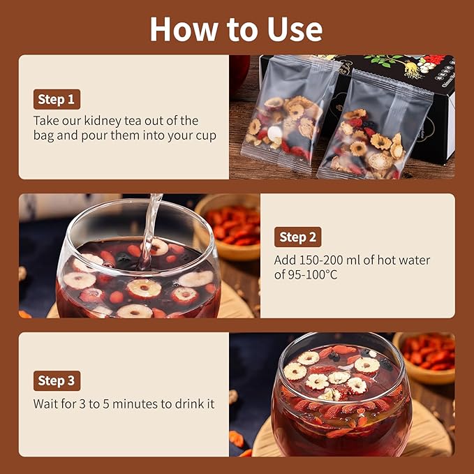 Ginseng Five Treasures Kidney Tea - Chinese Six Treasure Organic Cleanse Detox Tea for Women and Men's Health - 7 Precious Ingredients Formula (15 Bags/1 Boxes)